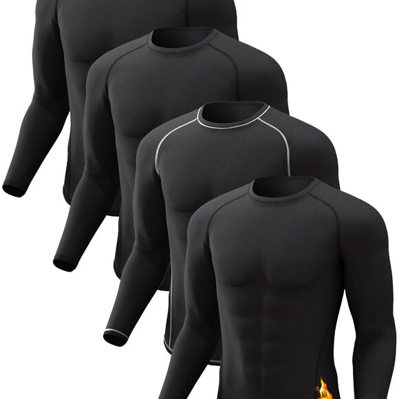 Men's Thermal Compression Shirt Fleece Lined Base Layer Athletic Sport Gear